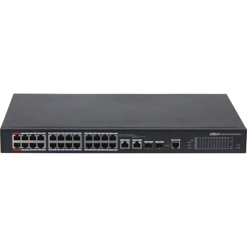 2xCombo 1000 Base-T/SFP 24x 10/100 Base-T（Hi-PoE/PoE+/PoE）IEEE802.3af/IEEE802.3at/Hi-PoE Мощность PoE 360Вт Размеры: 440мм×300мм×44мм DH-PFS4226-24E