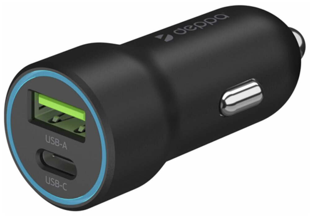 Автомобильное зарядное устройство DEPPA , USB + USB type-C, 3A, черный - фото №2