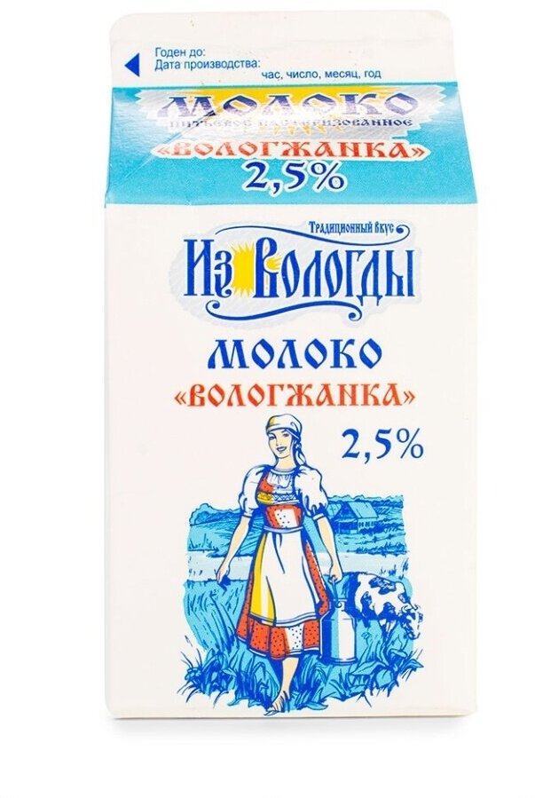 Молоко Вологжанка пастеризованное, 2.5%
