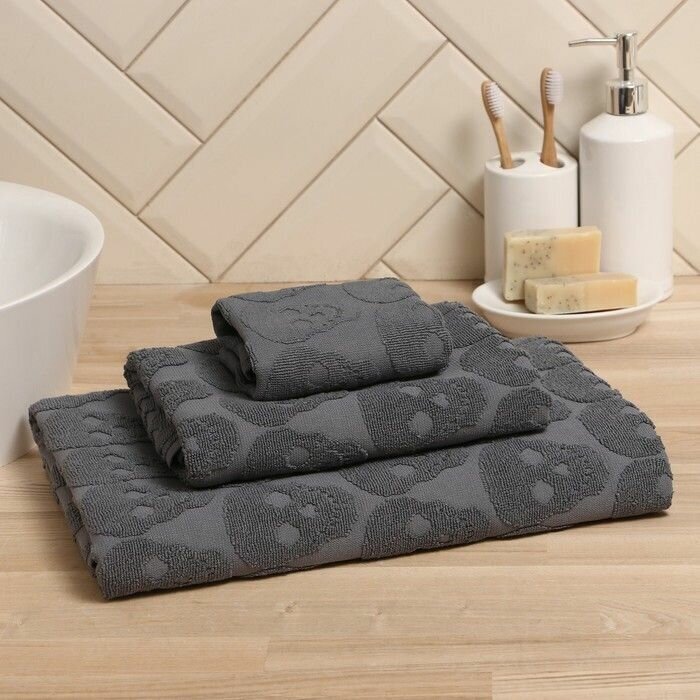 фото Полотенце махровое Love Life "Sculls" 30 х 50 см, темно-серый, 100 процентов хл, 450 гр/м2