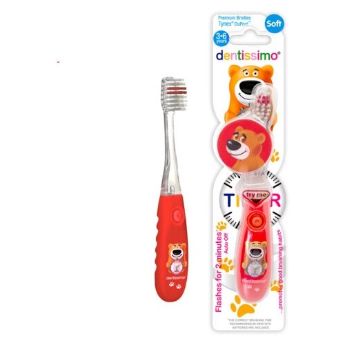 Купить Детская зубная щетка Dentissimo Kids с таймером (3-6 лет), мягкая, красная, красный, Зубные щетки