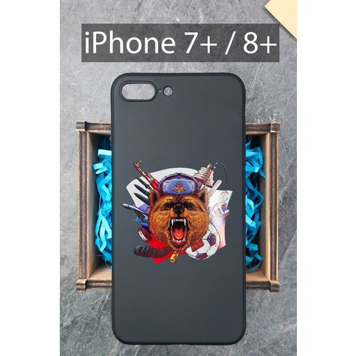 Силиконовый чехол Русский Медведь с флагом для iPhone 7+ / iPhone 8+ / на Айфон 7+ / Айфон 8+