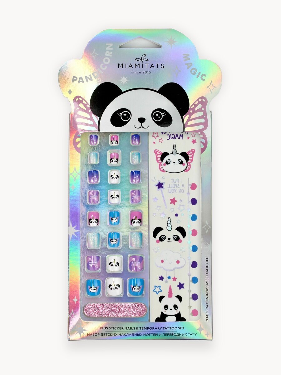 MIAMITATS KIDS Подарочный набор для девочки Pandicorn magic, накладные ногти детские и переводные тату