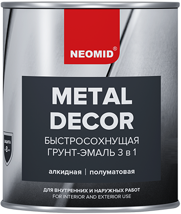 Грунт-Эмаль по Ржавчине 3 в 1 Гладкая Neomid Metal Decor 0.9кг Красный Быстросохнущая Алкидная Полуглянцевая / Неомид Метал Декор.