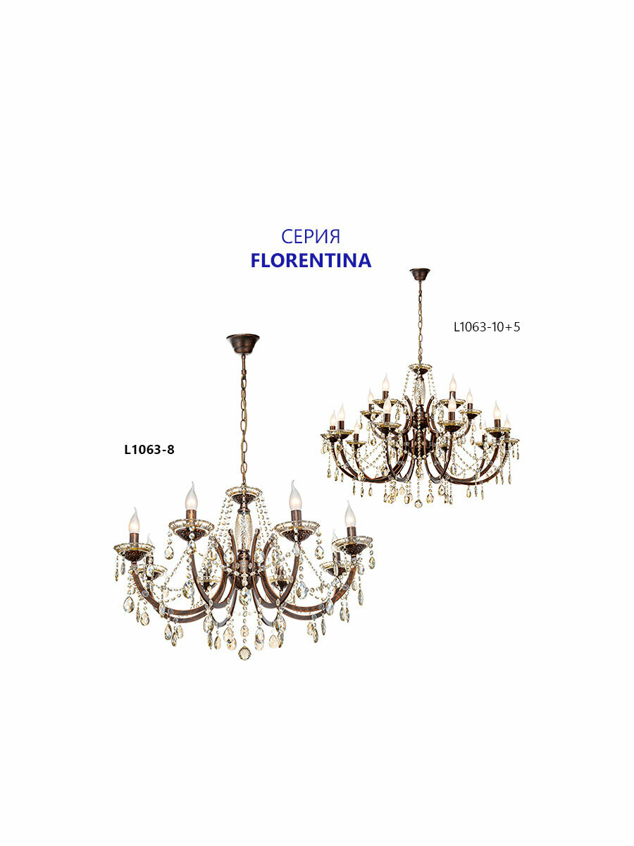 люстра подвесная LAMPLANDIA Florentina 8x40Вт E14 без плафонов,металл - фото №2