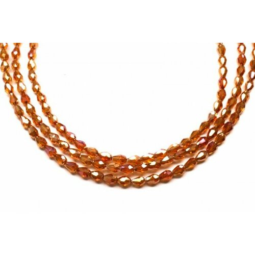 Бусина стеклянная граненая Капля 5х3мм, цвет оранжевый, гальваническое покрытие, 503-030, 20шт
