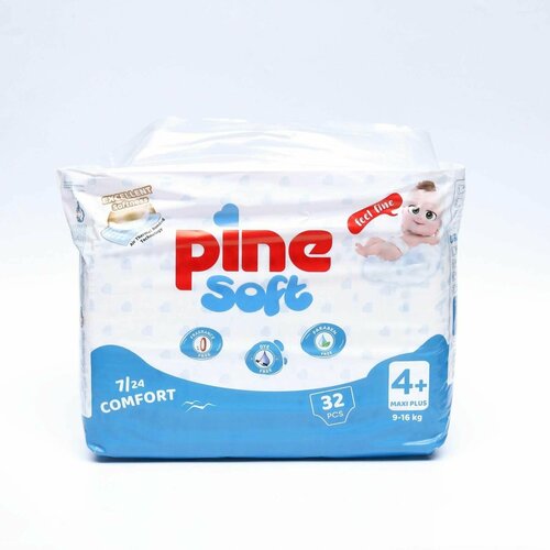 фото Подгузники детские pine soft 4+ maxi plus 9-16 kg, 32 шт denco store