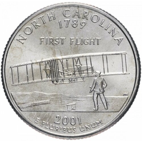 (012p) Монета США 2001 год 25 центов Северная Каролина Медь-Никель UNC