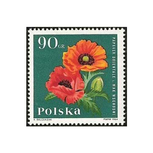 (1964-088) Марка Польша Мак Садовые цветы I Θ