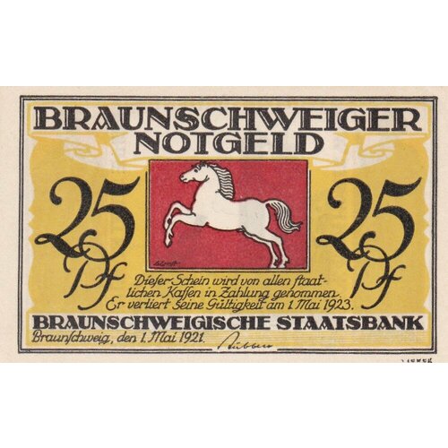 Германия (Веймарская Республика) Брауншвейг 25 пфеннигов 01.05.1921 г. (Вид 3) (13)