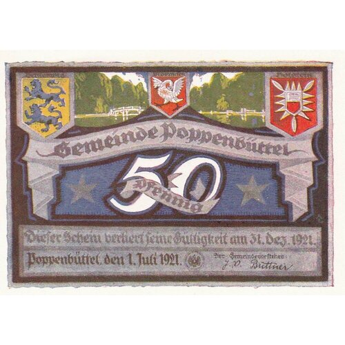 Германия (Веймарская Республика) Поппенбюттель 50 пфеннигов 1921 г. (№1)