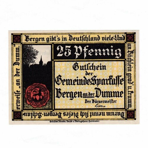 Германия (Веймарская Республика) Берген 25 пфеннигов 1922 г. германия веймарская республика плау ин мекленбург 25 пфеннигов 1922 г 3