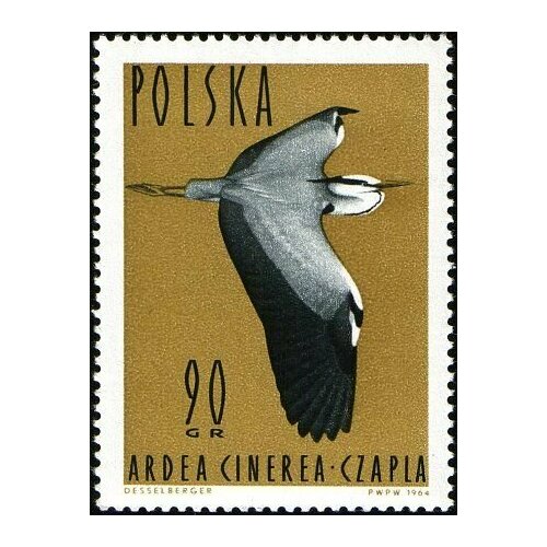 (1964-037) Марка Польша Серая цапля , III Θ 1964 037 марка польша серая цапля водоплавающие птицы i θ