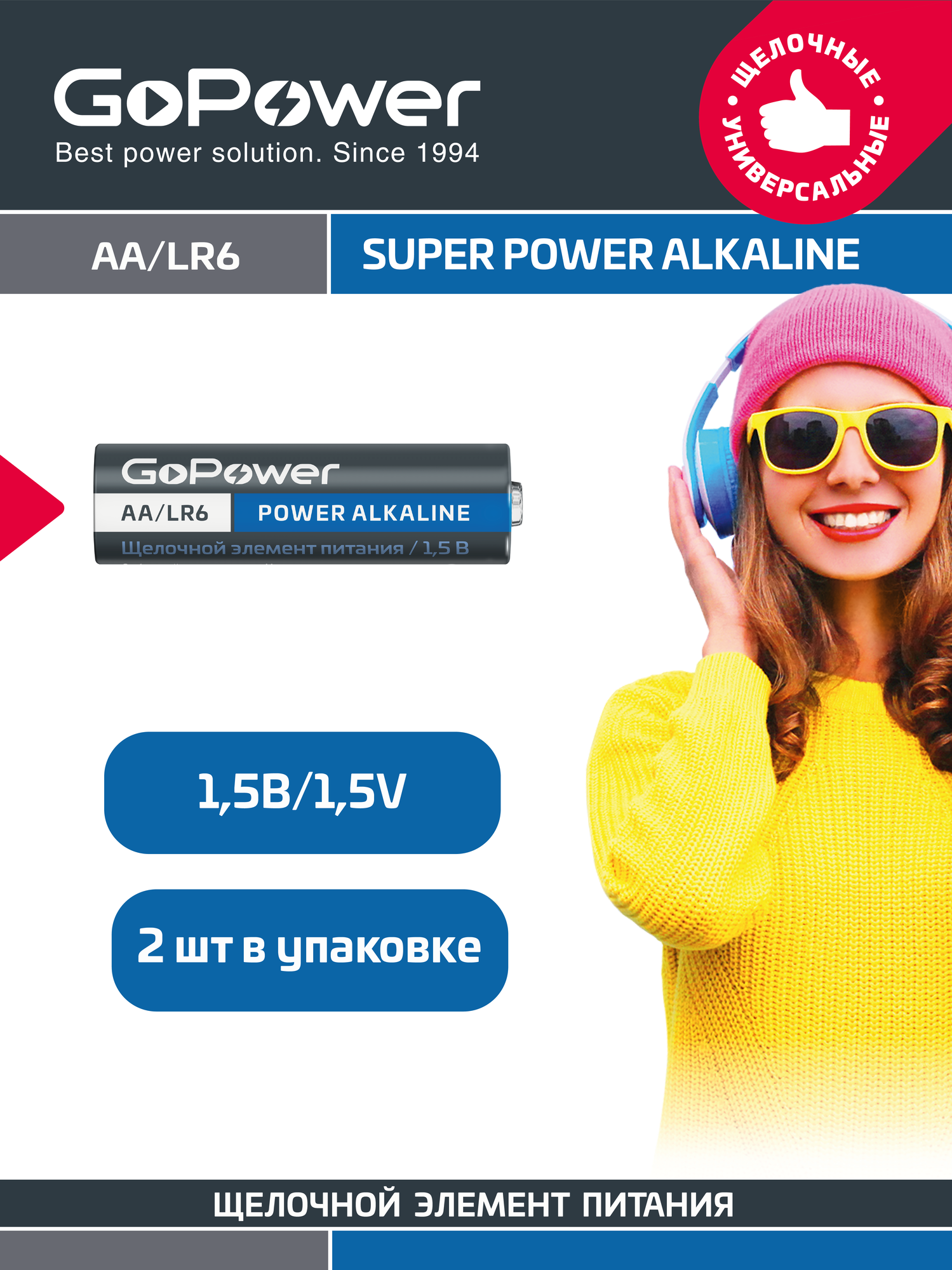 Батарейка GoPower LR6 AA BL2 Alkaline 1.5V - 2шт.