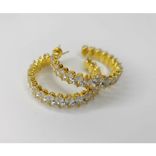 Серьги конго , циркон, золотой, бесцветный