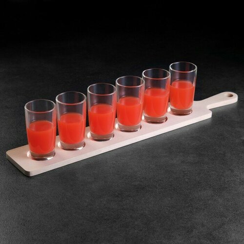 Доска для подачи с ручкой 6 шотов 41х7х08 см d4 см береза 548₽