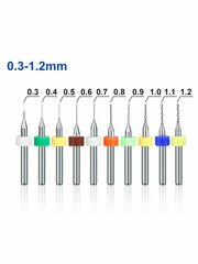 Вольфрамовые мини свёрла D=0,3-1,2 мм для печатных плат, в комплекте 10 шт (Ф)