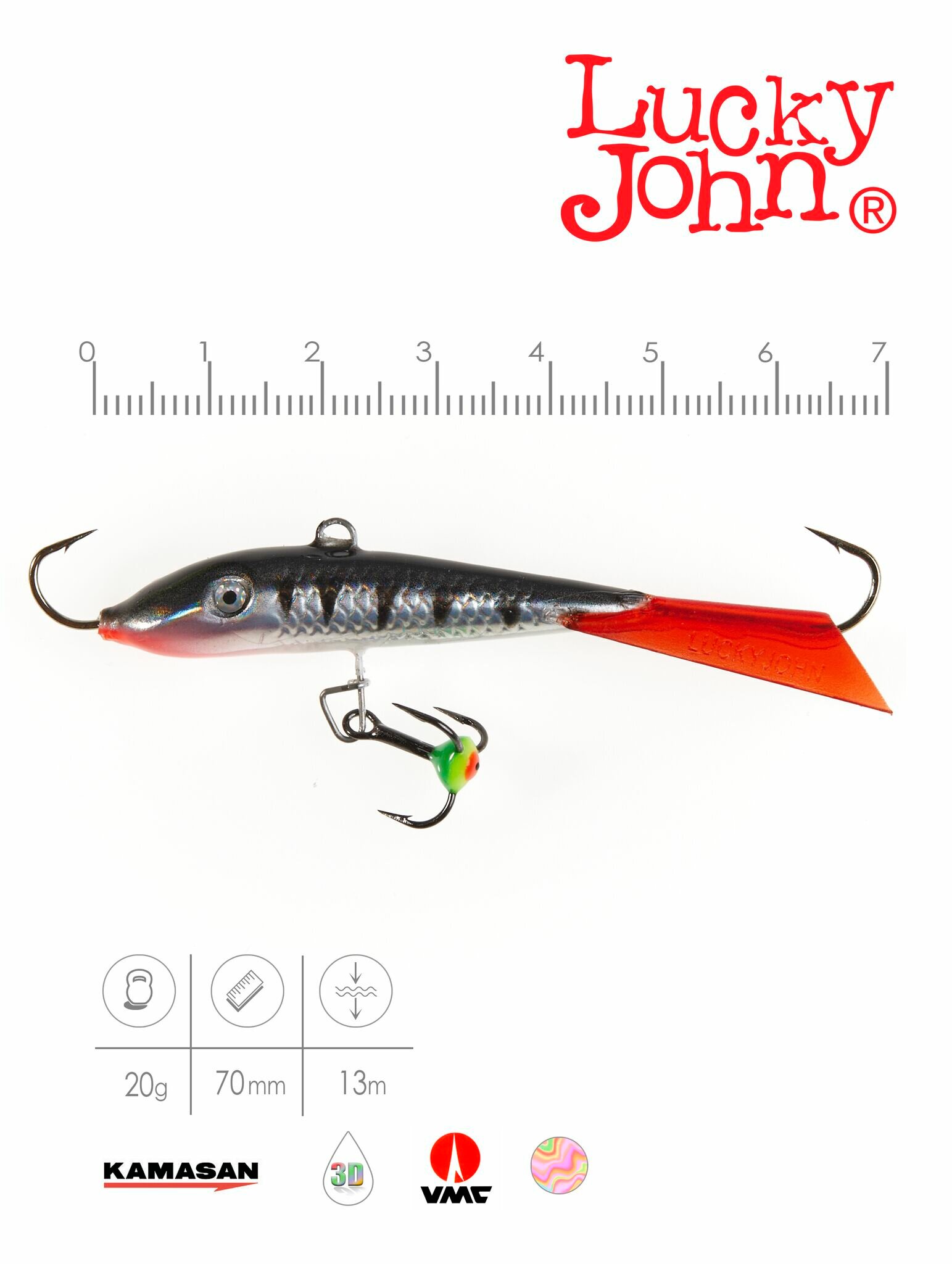 Балансир для зимней рыбалки Lucky John FIN 5 цвет 12HRT длина 70 мм вес 20 г — фото 1