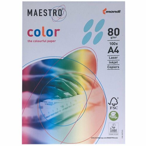 Бумага цветная для офисной техники Maestro "Color pale" А4, 80 г/м2, 100 листов, голубая