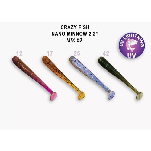 Силиконовая приманка мягкая съедобная Crazy Fish Nano Minnow 22-55-М69-6 2.2 55.88 мм силиконовая приманка мягкая съедобная crazy fish scalp minnow 3 2 80 мм 7 80 м52 6 5 шт