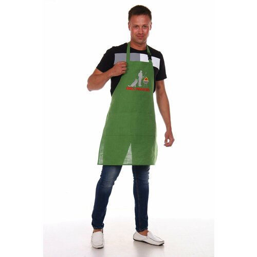 Фартук кухонный с вышивкой, лен (Гриль Мастер, зеленый)