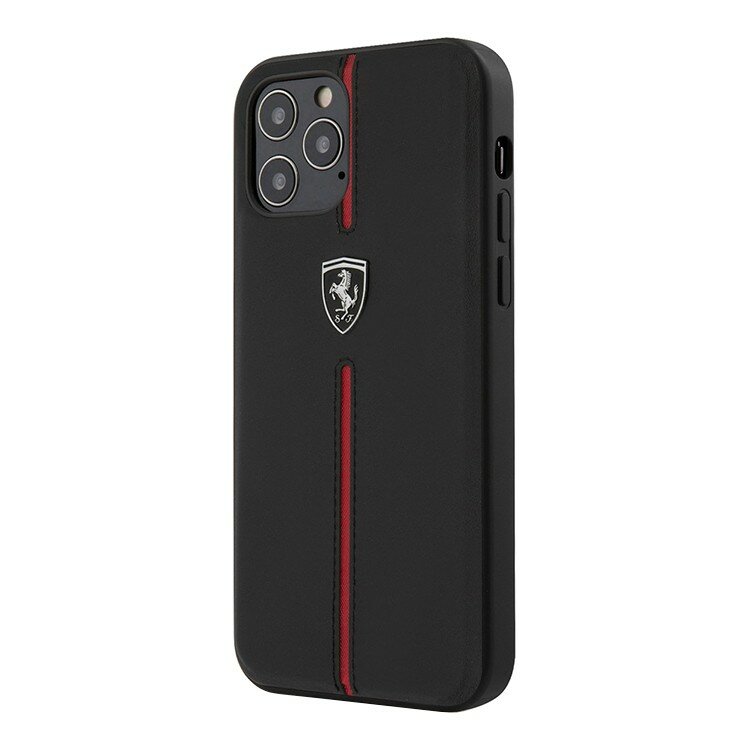 Кожаный чехол Ferrari Off-Track stripe Hard для iPhone 12 Pro Max, черный