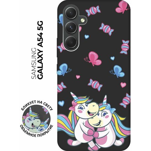Матовый чехол Unicorns and Candies для Samsung Galaxy A54 5G / Самсунг А54 с 3D эффектом черный черный, голубой