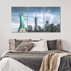 Модульная картина/Модульная картина на холсте в подарок/ Городской пейзаж/ Нью-Йорк Статуя Свободы/New York City Statue of Liberty 90х50