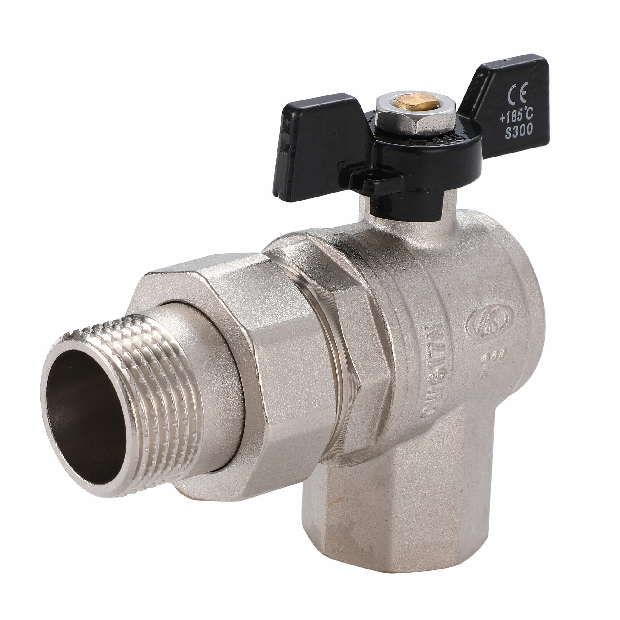 фото Кран шаровой угловой с «американкой», полнопроходной, AOSKER 0106.2525 1"x1" ВР-НР, ручка бабочка