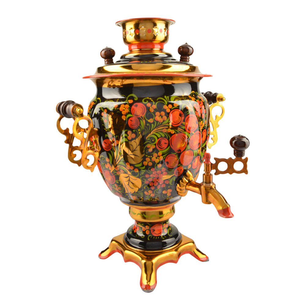 фото Самовар электрический 3 литра с художественной росписью «Хохлома с яблочками» формы «Жёлудь»