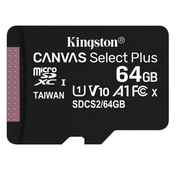 Карта памяти Kingston Canvas Select Plus 64Гб microSDXC, C10/UHS-I U1, с адаптером SD (SDCS2/64GB)