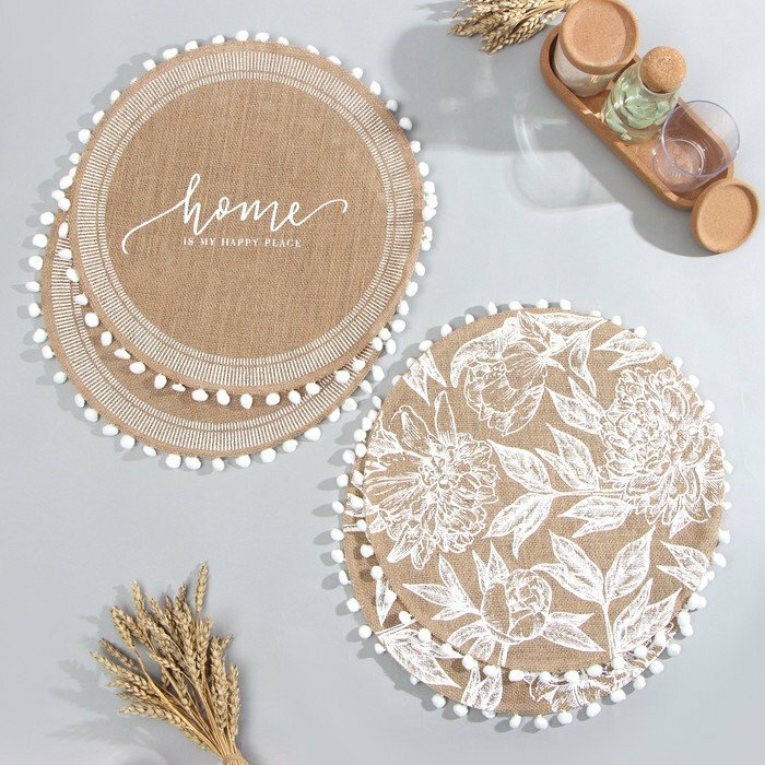 фото Набор салфеток Этель "Home. Flowers."- 4шт. d38, джут