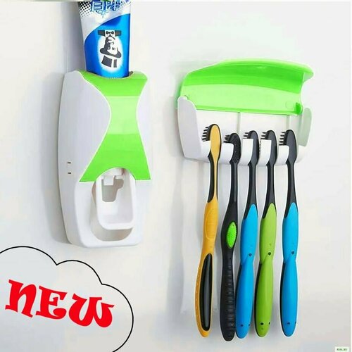 Механический дозатор зубной пасты держатель для щёток зеленый держатель для зубных щеток органайзер в ванную увеличение мест 399₽