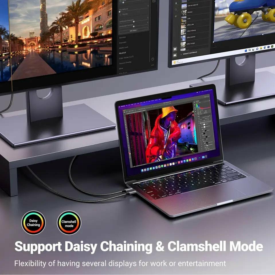 Кабель UGREEN (25157) USB-C to DisplayPort 8K Cable. Длина: 1 м. Цвет: черный/серый космос — фото 3