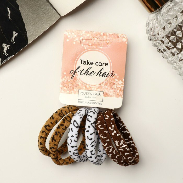 Резинки для волос QF «Спорт стиль», набор, пятнышки, 4 см, коричневые, белые