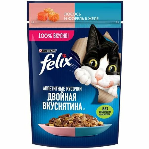 Felix пауч консервы для кошек аппетитные кусочки в желе двойная вкуснятина с лососем и форелью 26х75г