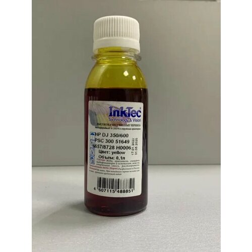 Чернила InkTec H0006 для HP DJ 350/600/ PSC 300 51649/6657/8728 , Y, 0,1 л, желтый контейнер для воды en660 670 680 690 f310 311 315 316 320 321 delonghi 7313211201