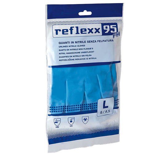 Reflexx | Многоразовые защитные перчатки, нитриловые 33 см. Размер-M. 44 гр. Толщина 0,22 мм.