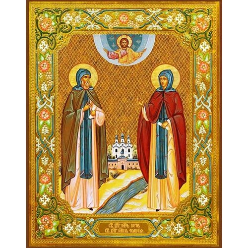 Икона Пётр и Феврония в монашеских одеждах на дереве освященная икона пётр и феврония в монашеских одеждах 16 13 см на дереве