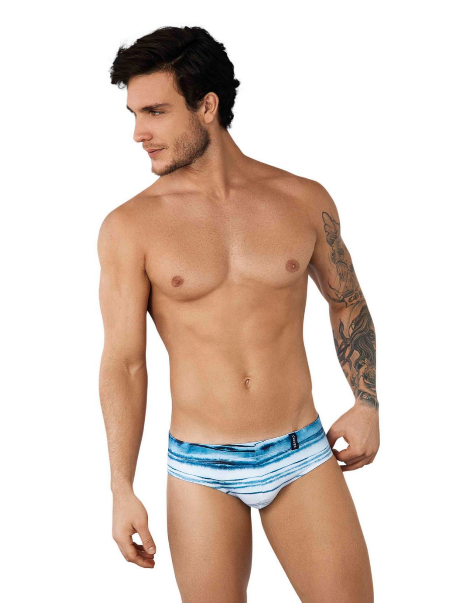 фото Мужские плавки белые с темно-синим принтом Clever JOY SWIMSUIT BRIEF 096808