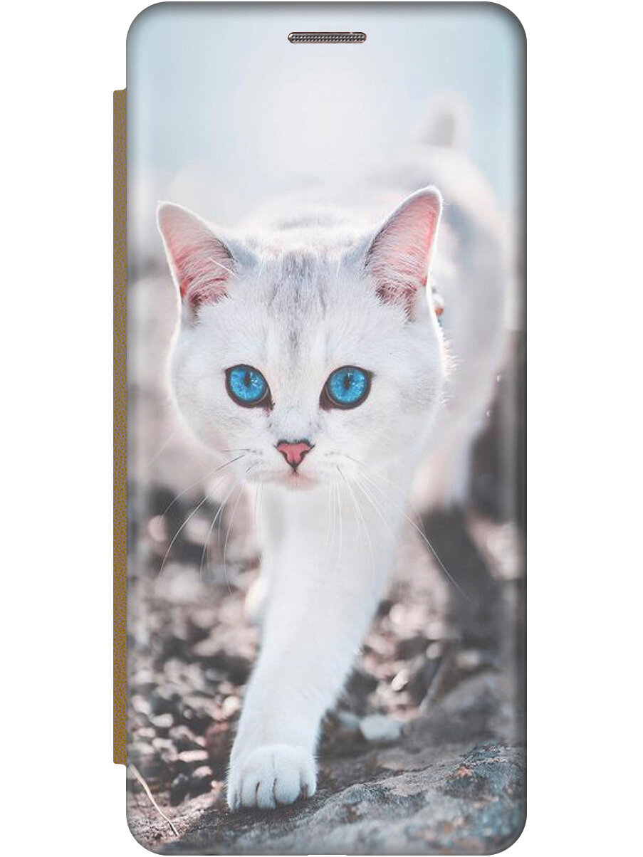 Чехол-книжка на Xiaomi Redmi Go, Сяоми Редми Го с 3D принтом "Голубоглазый кот" золотой