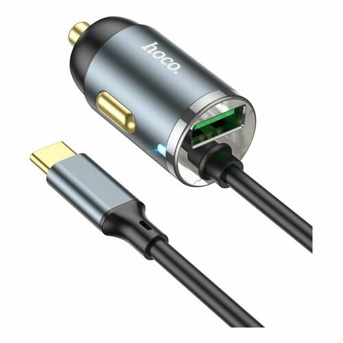 Автомобильное зарядное устройство (АЗУ) Hoco NZ7 QC 3.0 (USB) + кабель Type-C, 3 А, серый азу usb 3 0a 2 usb порт hoco z47a pd30w qc3 0 черный