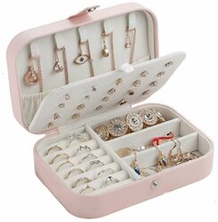 Шкатулка-органайзер для хранения украшений, драгоценностей, бижутерии, колец,сережек,кулонов, цепочек, браслетов, розовая