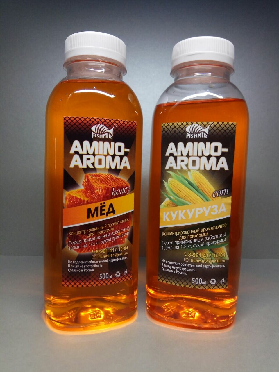 "МЁД" и "кукуруза" набор ароматизаторов для прикормки, 2 флакона по 500 мл, AMINO AROMA от FISHMIR