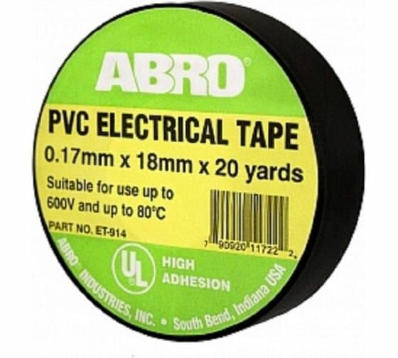 Термостойкая изолента ABRO черная 80С 182 м ET-914-BLK-RW