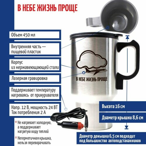 Подарки Термокружка В небе жизнь проще с подогревом от прикуривателя 1450₽