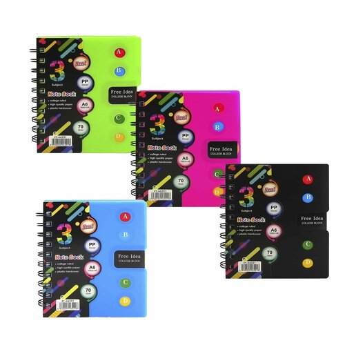 Записная книжка А6 Alingar гребень пластиковая обложка с разделителями ассорти клетка 120 л Неоновые тона AL10561 357₽