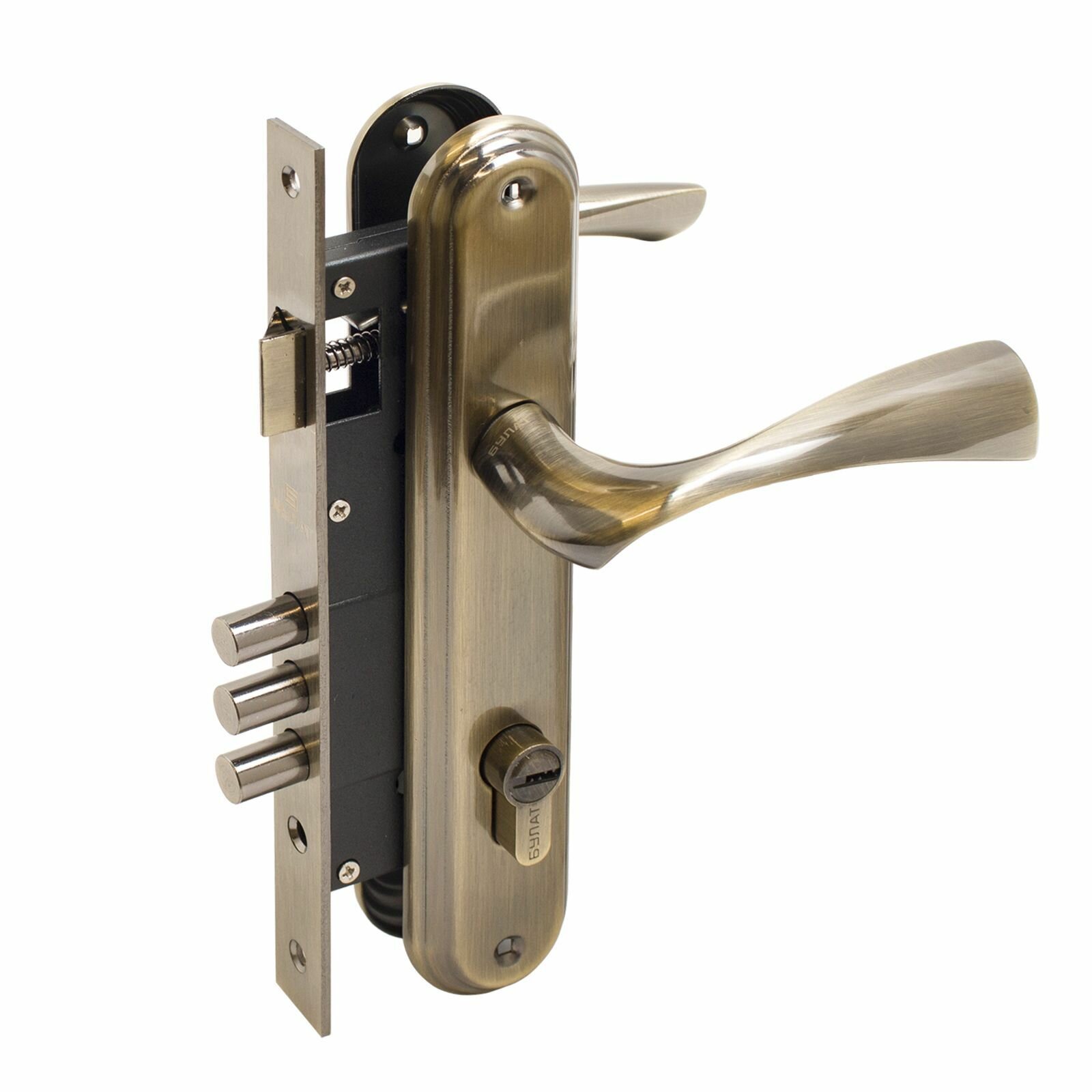 Замок врезной с ручками булат ЗВ4-3.03.01 номос бронза, 5 ключей