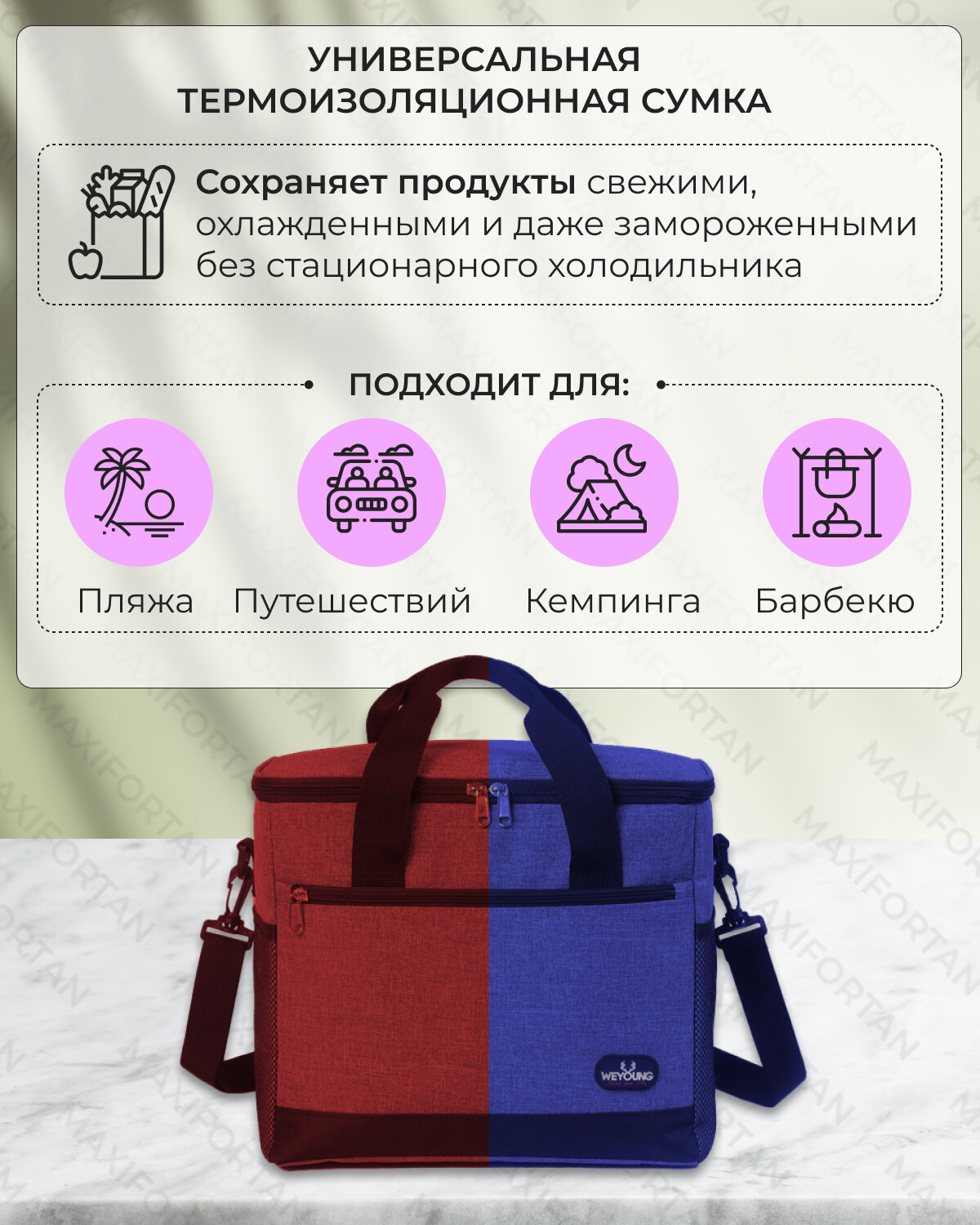 Сумка-холодильник (термосумка) 30 л (31х40х26 см) цвет серый/черный (MAXIFORTAN) — фото 1
