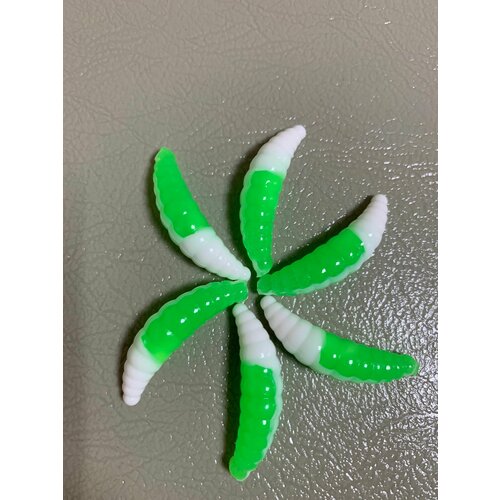 Мягкая силиконовая приманка Maggot 40 для форели , цвет Бело-Зелёный, уп. 10 шт.